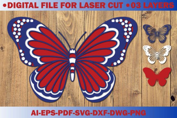 4th of July Patriotic Butterfly LaserCut
