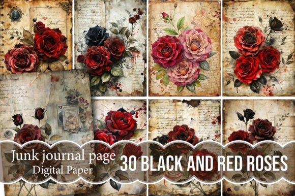 Black and Red Roses Junk Journal Pages: A Creative Toolkit for Every Maker