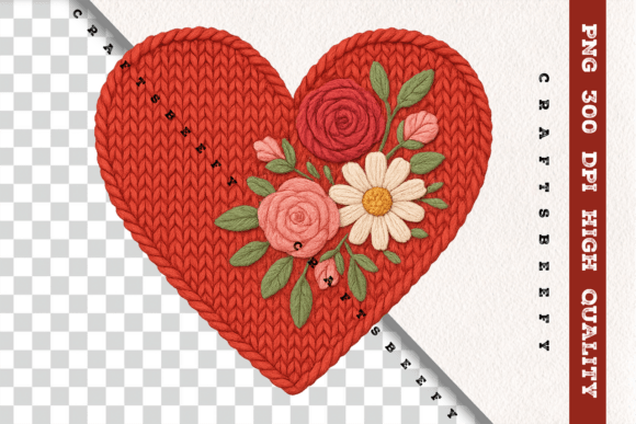 Faux Crochet Floral Heart PNG Valentine