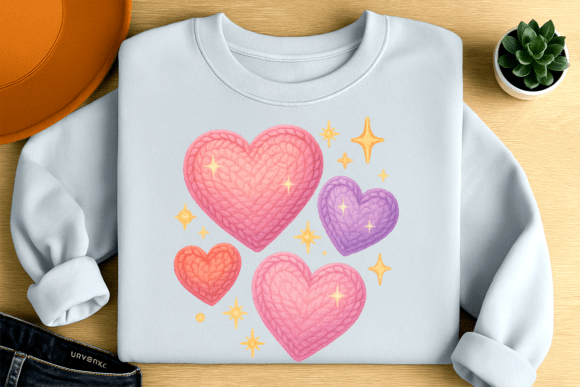 Faux Crochet Sparkle Hearts PNG: Blending Craft Aesthetics with Digital Precision