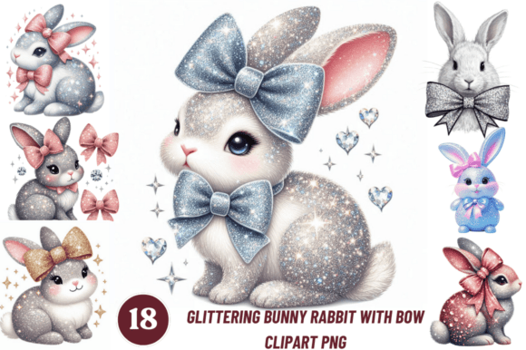 Glittering Bunny Rabbit with Bow Clipart: A Strategic Asset for Sublimation Workflows