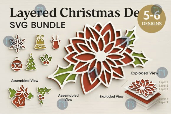 Layered Christmas Decor SVG Bundle: Elevate Your Holiday Projects with Dimensional Designs
