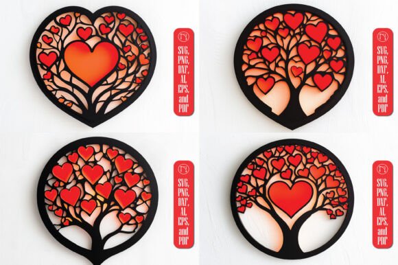 Multi-Layer Tree Hearts Wall Decor Set