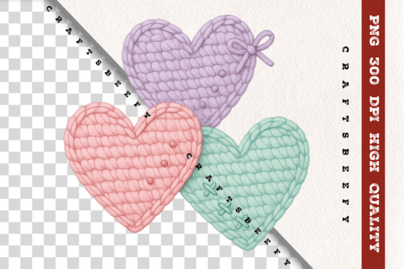 Soft Faux Crochet Pastel Hearts PNG