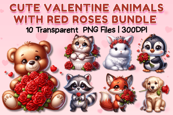 Valentine Animals with Roses ClipArt
